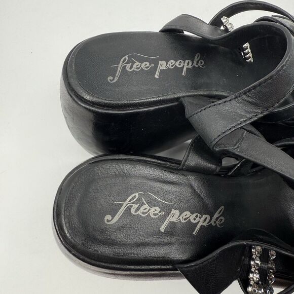 Free People Brooklyn US 7.5 Shoes Black Leather Ankle Strap Platform Sandals - Picture 16 of 16